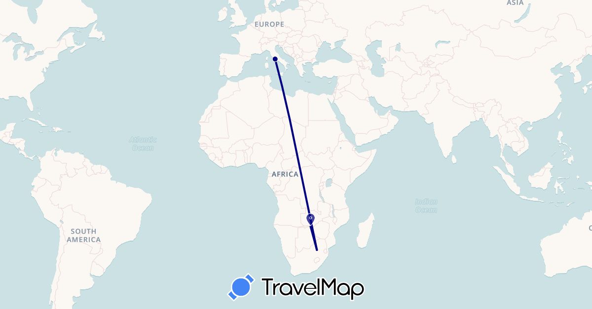 TravelMap itinerary: driving in Italy, South Africa, Zambia (Africa, Europe)